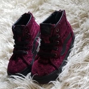 Toddle little girl red velvet high top vans
